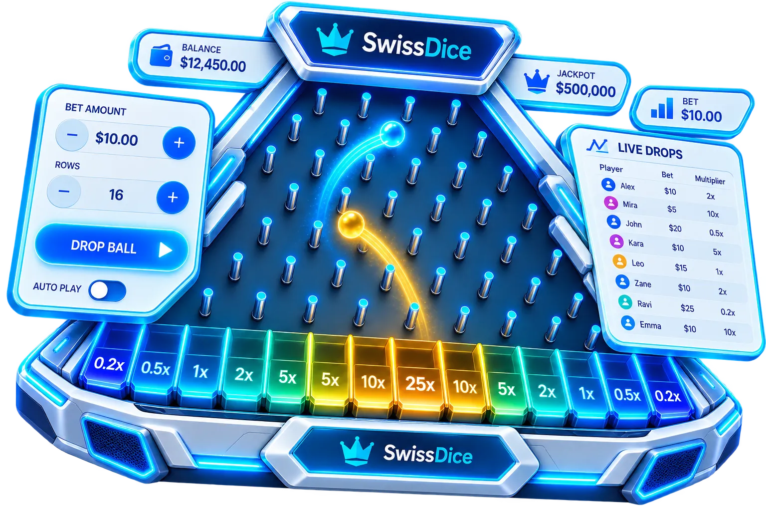 SwissDice Custom Plinko Game Interface & Mathematics